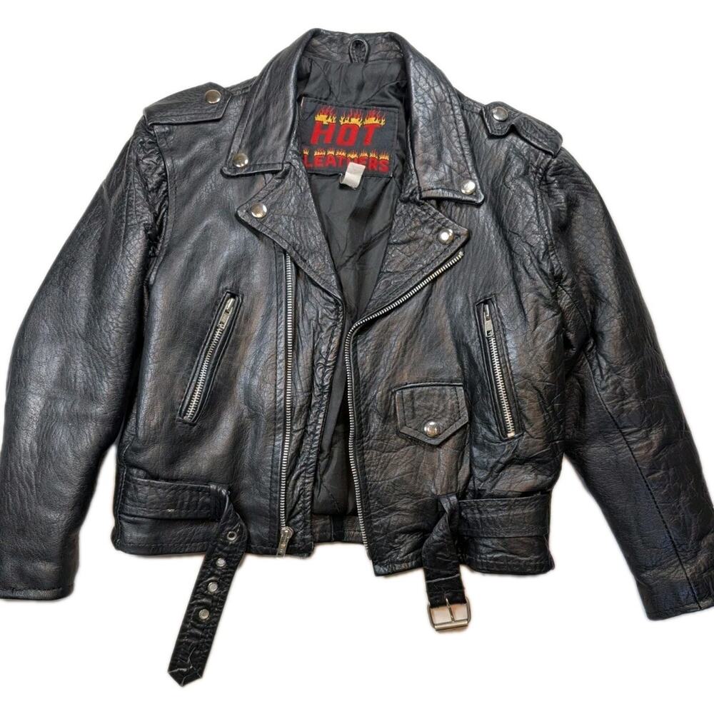 Hot Leathers Kids Leather Motorcycle Jacket Biker Moto Black Size 16